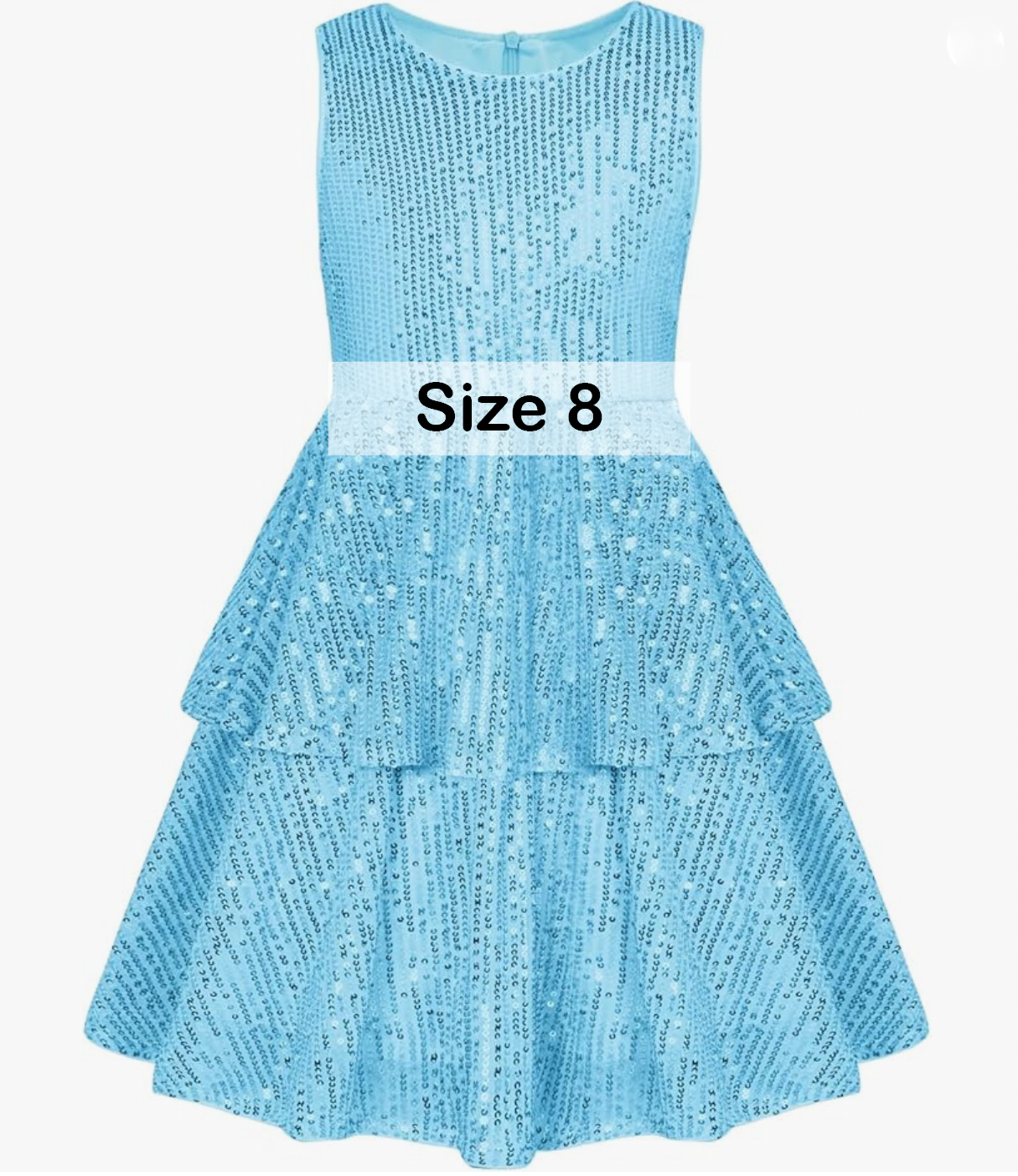 Light blue sequin tiered ruffle girls dress in size 8.