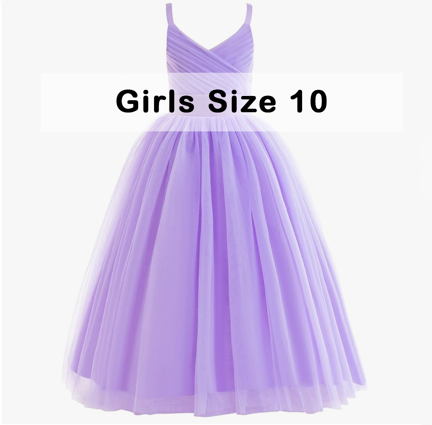 Lavender spaghetti strap tulle flower girl dress with pleated bodice, girls size 10.