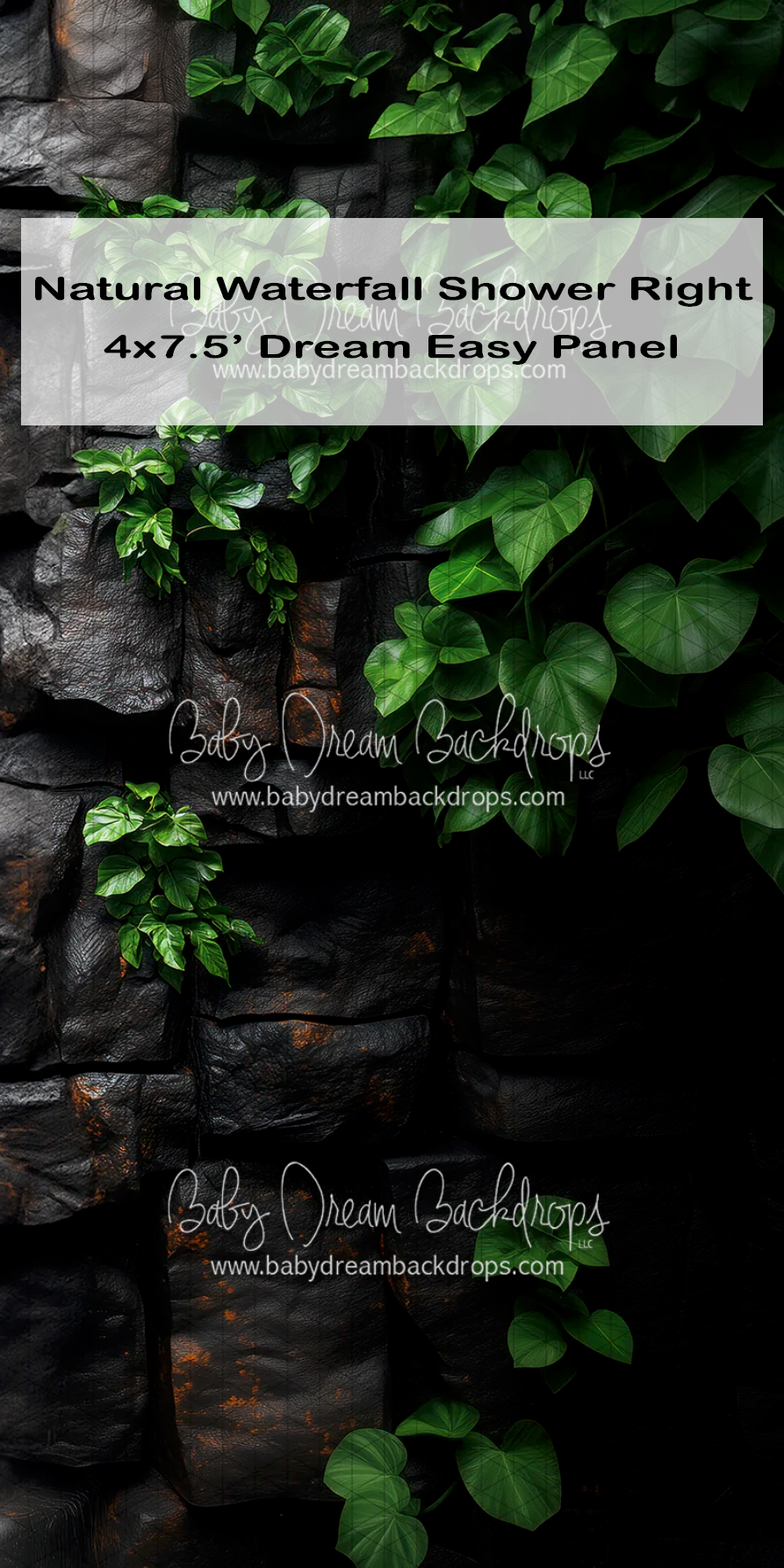 Dark stone wall with lush green ivy backdrop panel, 4x7.5ft Dream Easy Panel for photography.