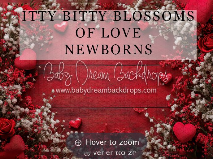 Red Valentine's Day newborn photography backdrop with roses and hearts by Baby Dream Backdrops.