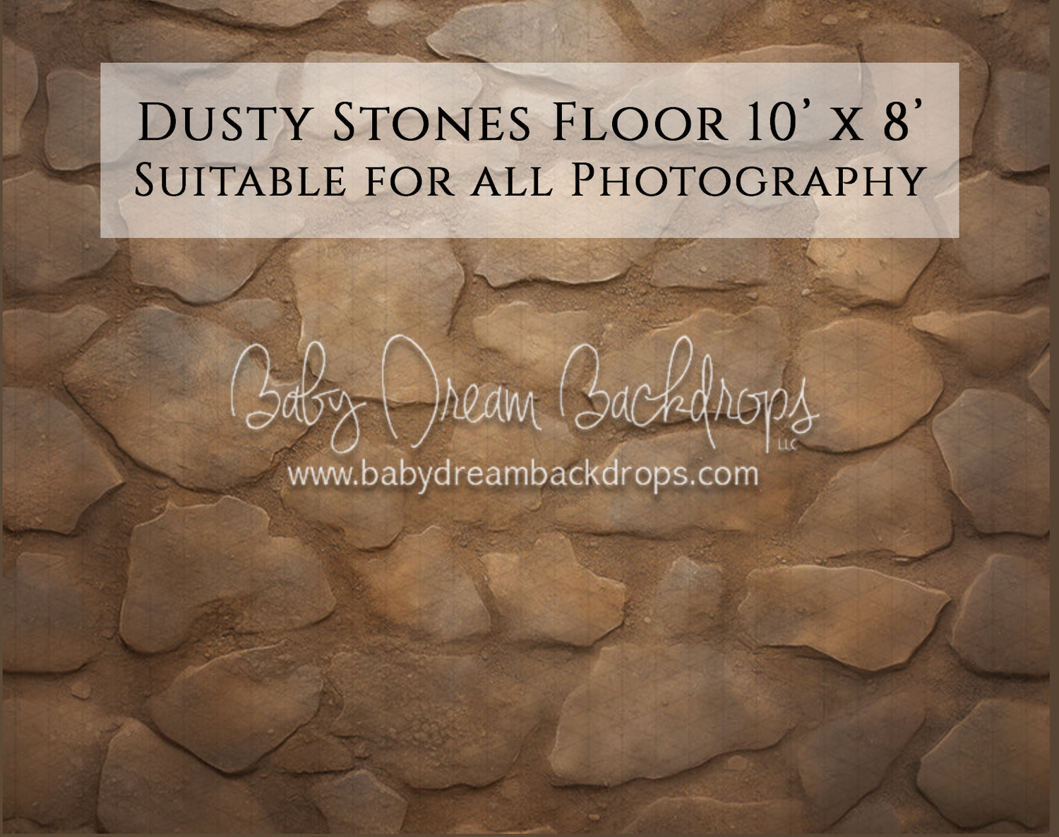 Dusty stones floor photography backdrop, 10x8ft, with warm brown rustic stacked rock texture.