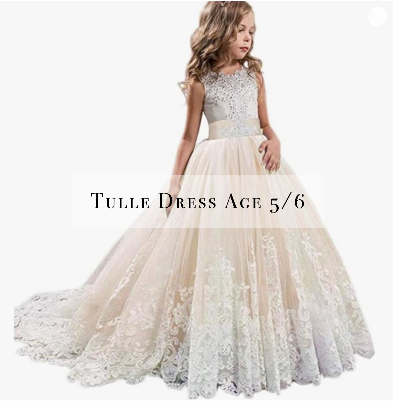 Girls age 5/6 ivory lace and tulle ball gown dress with silver embellished bodice.