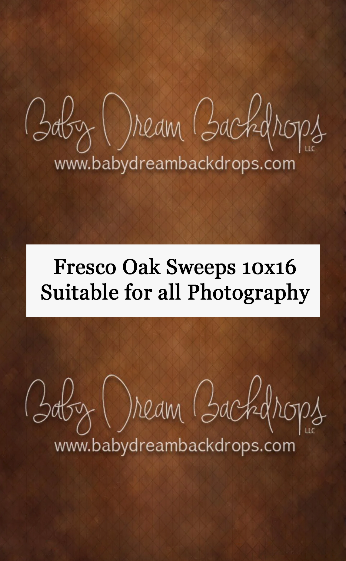 Baby Dream Backdrops Fresco Oak Sweeps 10x16 photography backdrop, featuring a warm brown textured background suitable for all photography.