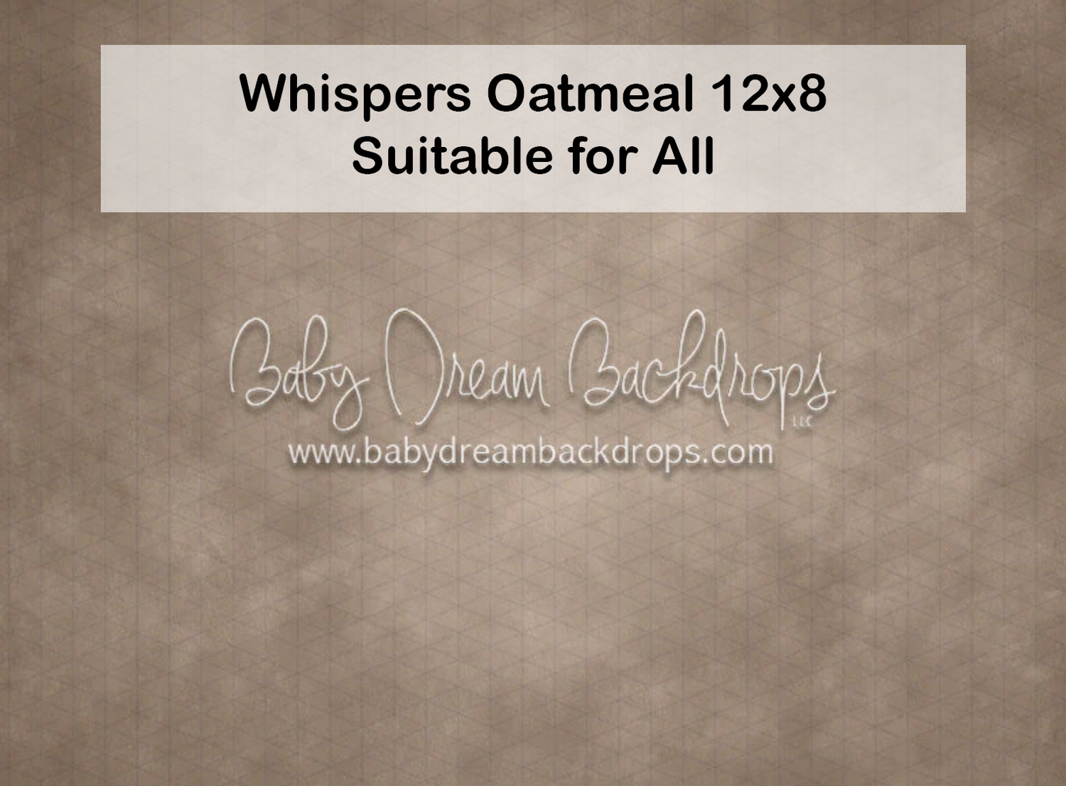 Whispers Oatmeal 12x8 photography backdrop in warm neutral tan tones, suitable for all photography sessions.