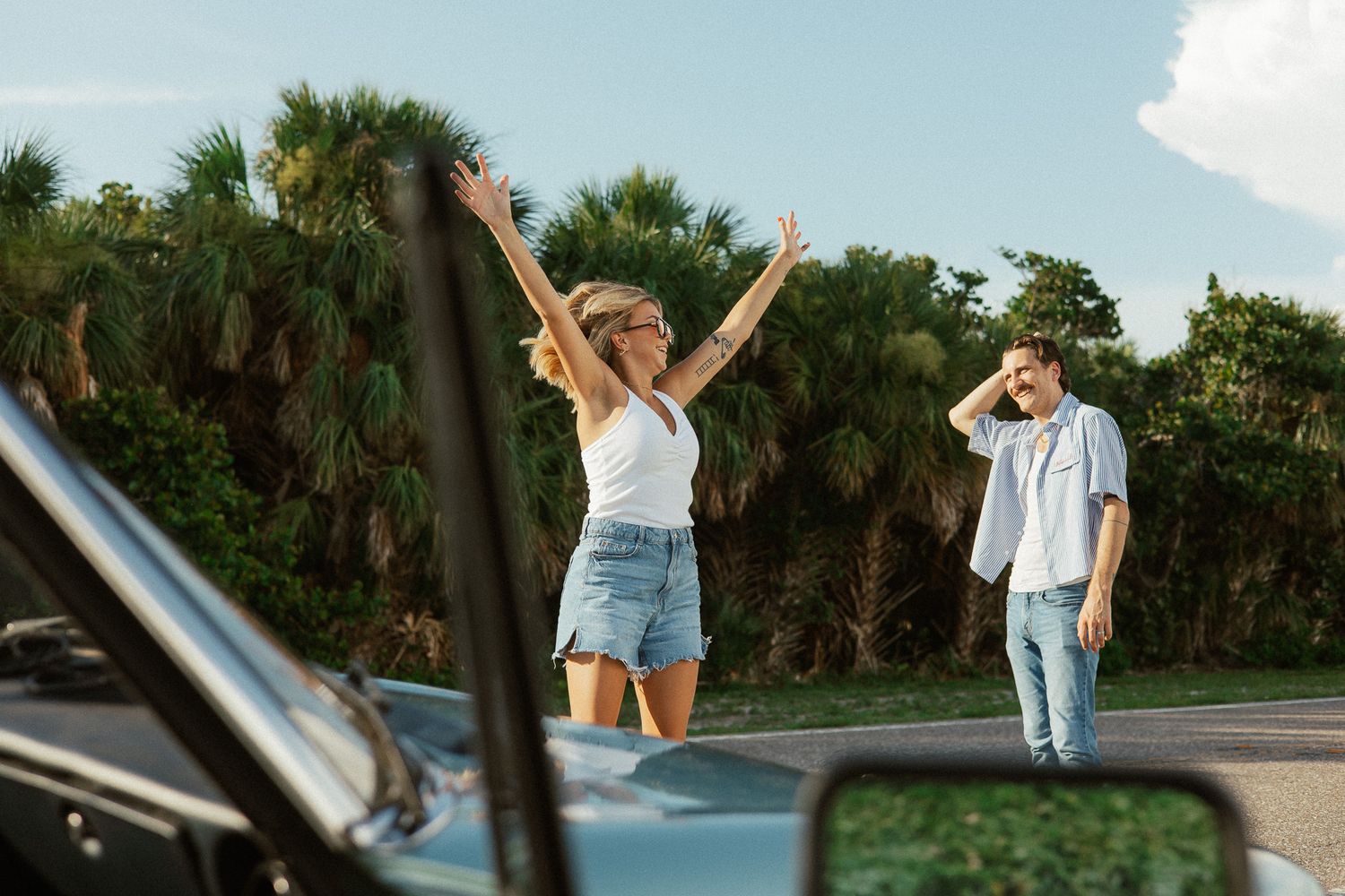 Fort De soto Beach Vintage Car Couple session Tampa Florida Wedding photographer