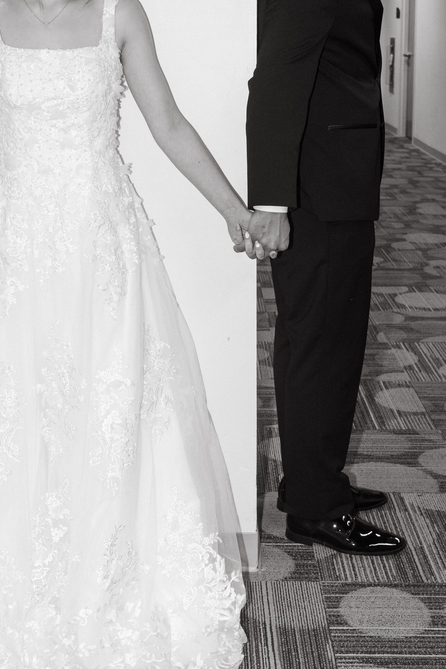 Wedding day first touch prayer bride and groom Tampa Florida wedding photographer