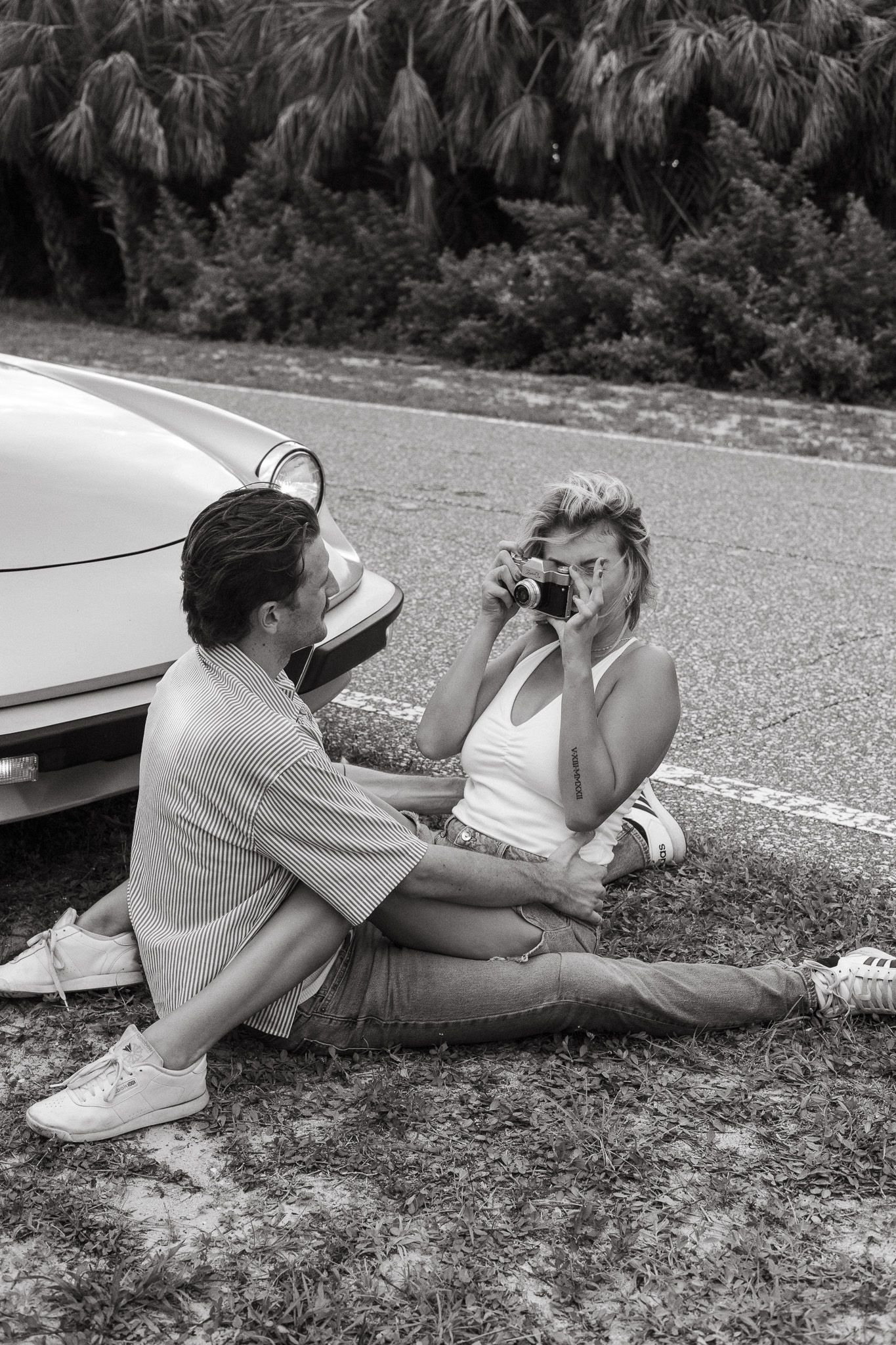 Fort De soto Beach Vintage Car Couple session Tampa Florida Wedding photographer