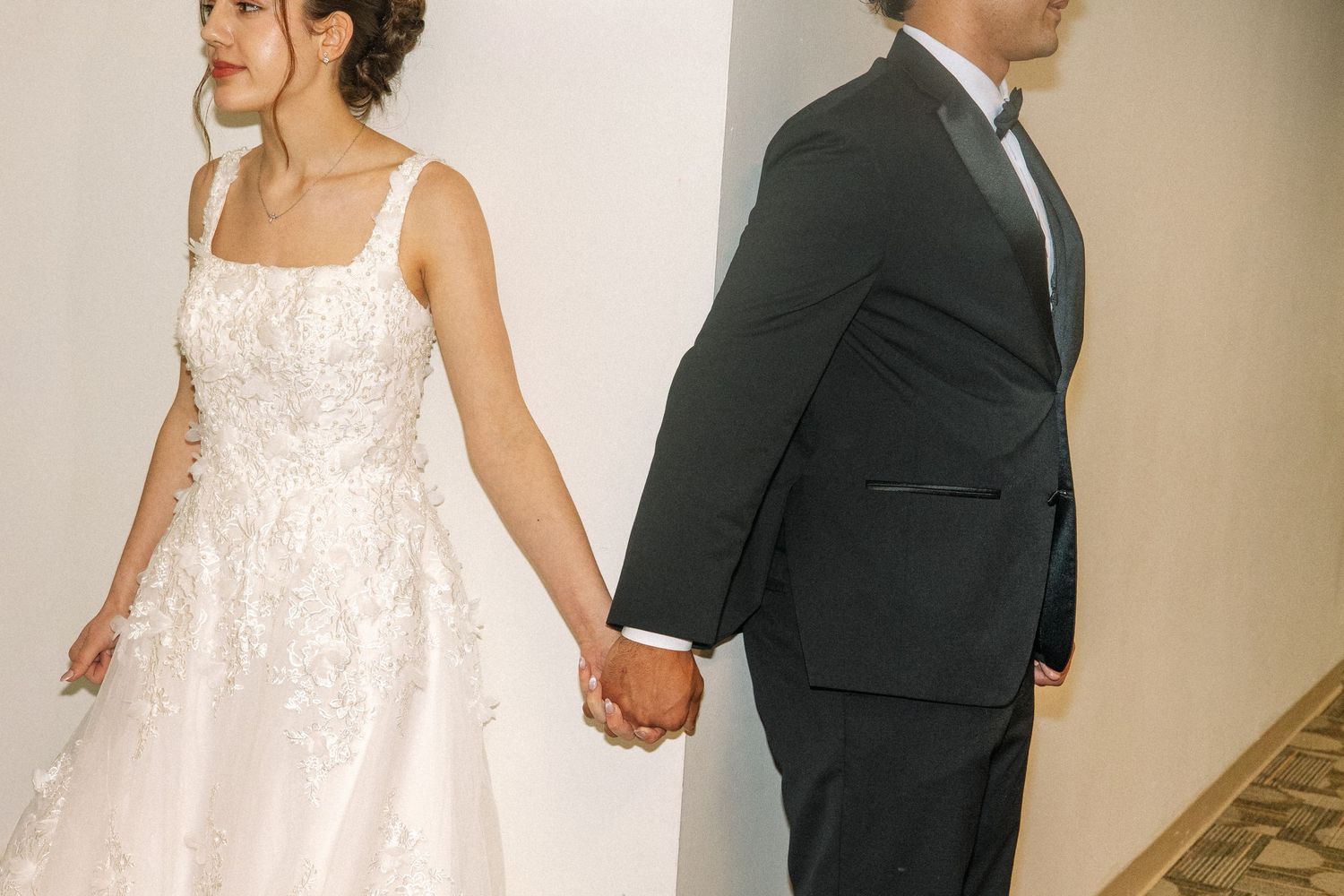 Wedding day first touch prayer bride and groom Tampa Florida wedding photographer