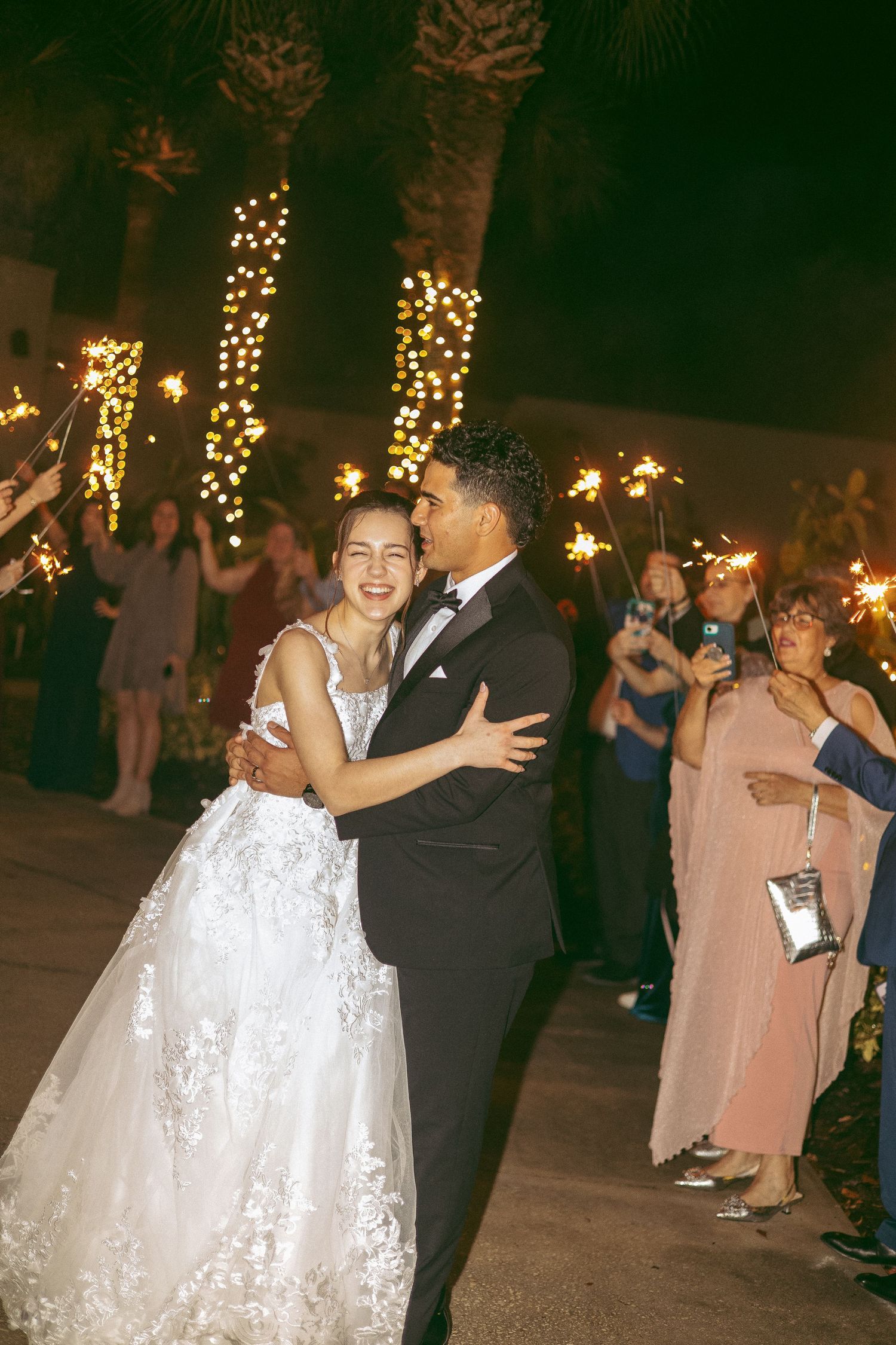 wedding day sparkler exit going away bride and groom Tampa Florida wedding photographer