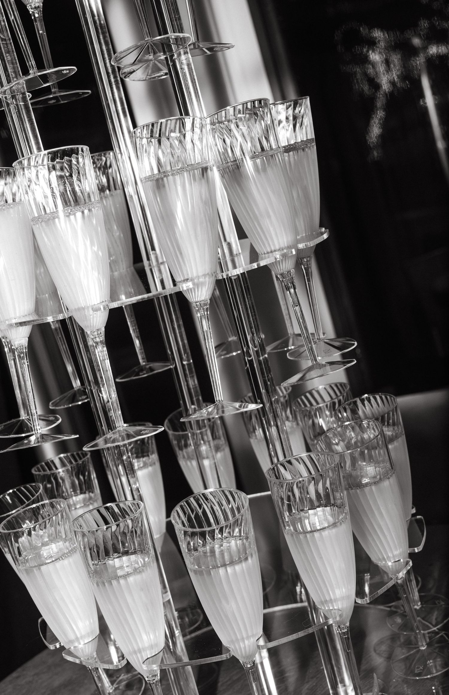 Wedding day reception champagne tower Tampa Florida wedding photographer