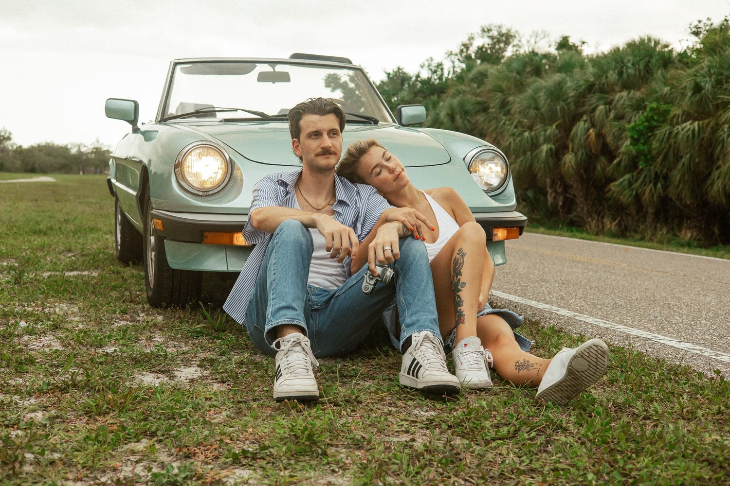 Fort De soto Beach Vintage Car Couple session Tampa Florida Wedding photographer