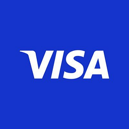 Visa logo displayed in white bold text on a vibrant blue background, representing the global payment network brand.