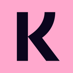A bold dark navy letter K logo on a bright pink background, representing a modern minimalist brand identity.