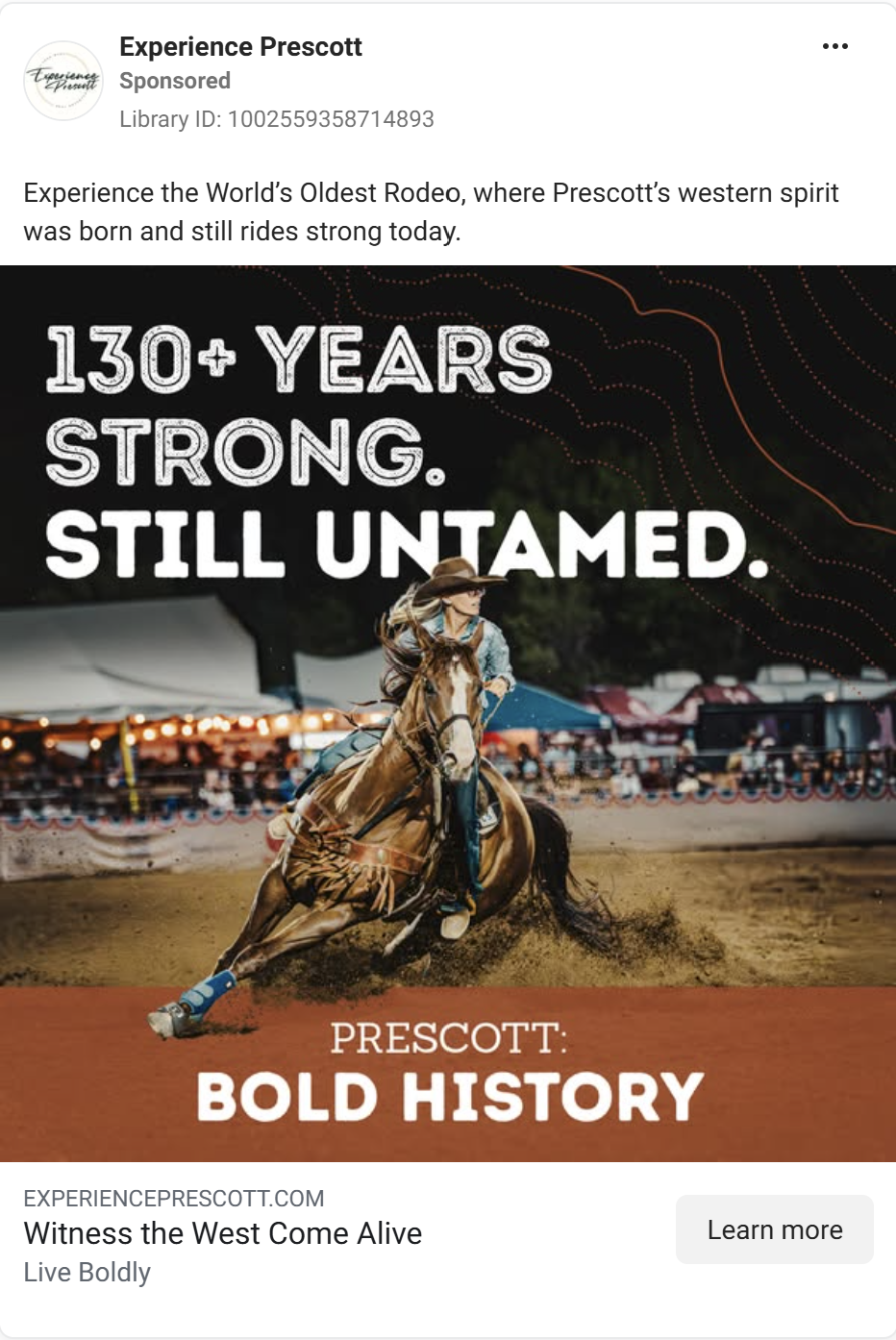 A dynamic carousel of rodeo scenes showing cowboys riding horses and kicking up dust in an arena with promotional text overlays.