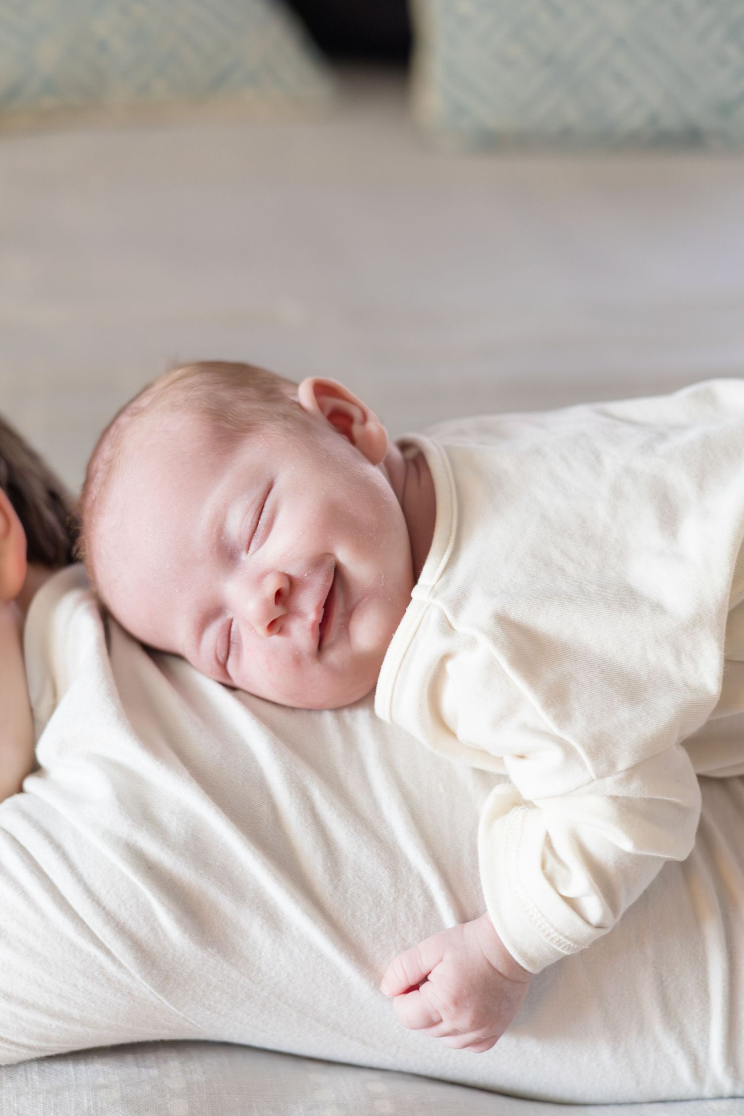 Detailed shot of newborn baby during in home lifestyle newborn session with McKinney newborn photographer Reagan Marie Photography