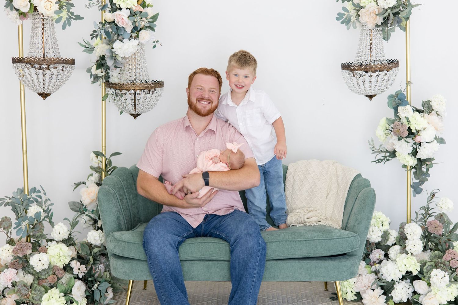 Mckinney family and newborn photographer captures family in the summer in studio for lifestyle newborn session with new baby girl