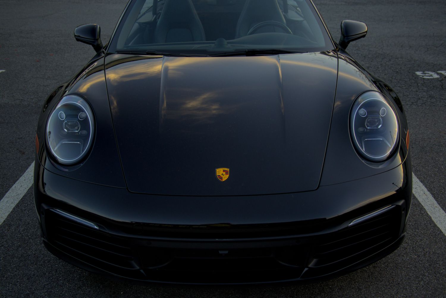 Front view of a Black Porsche 911