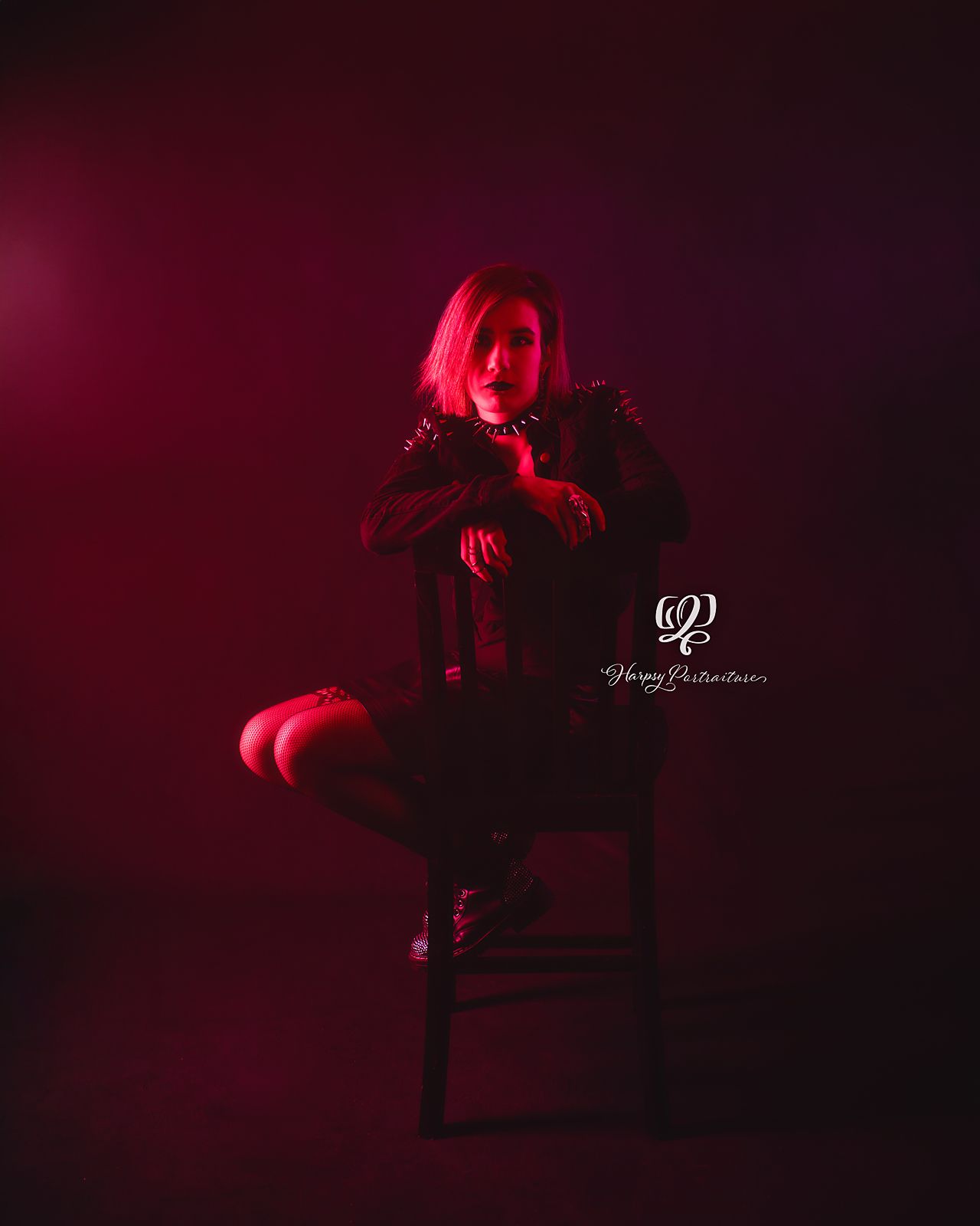 Goth-themed teen photoshoot using gel lighting; teen girl photoshoot alternative punk, goth; professional portrait studio in Lexington, SC