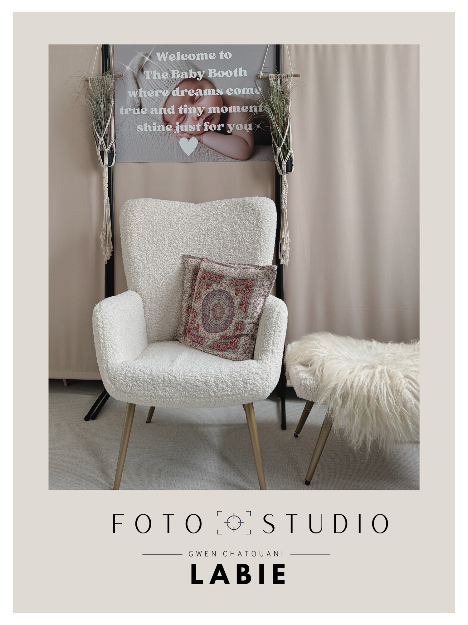 Cozy white sherpa accent chair with wooden legs and plush pink throw pillow displayed in a minimalist studio setting.