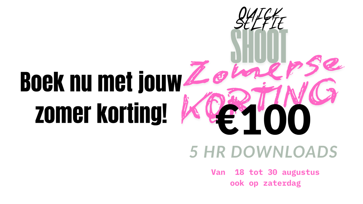 Pink and gray banner design showing zomer korting text and 100 euro price tag with download information.