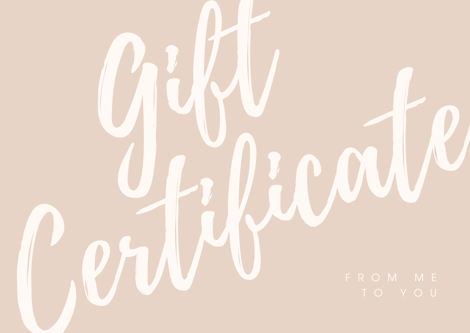 Decorative text overlays in elegant script font on neutral beige background.