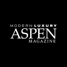 Modern Luxury Aspen Magazine logo in black and white text on dark background.
