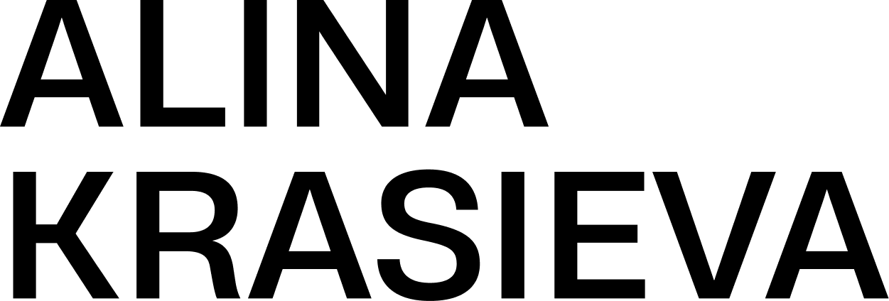 Black text reading ALINA KRASIEVA in bold uppercase letters against a white background.