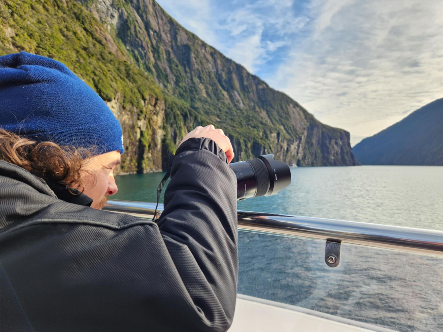 Landscape photographer Locky B Photography photographing Milford Sound, New Zealand.