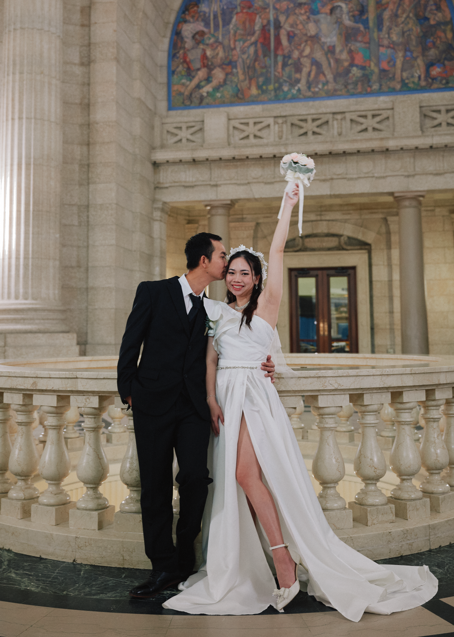 Bride holding her bouquet before the ceremony in Winnipeg