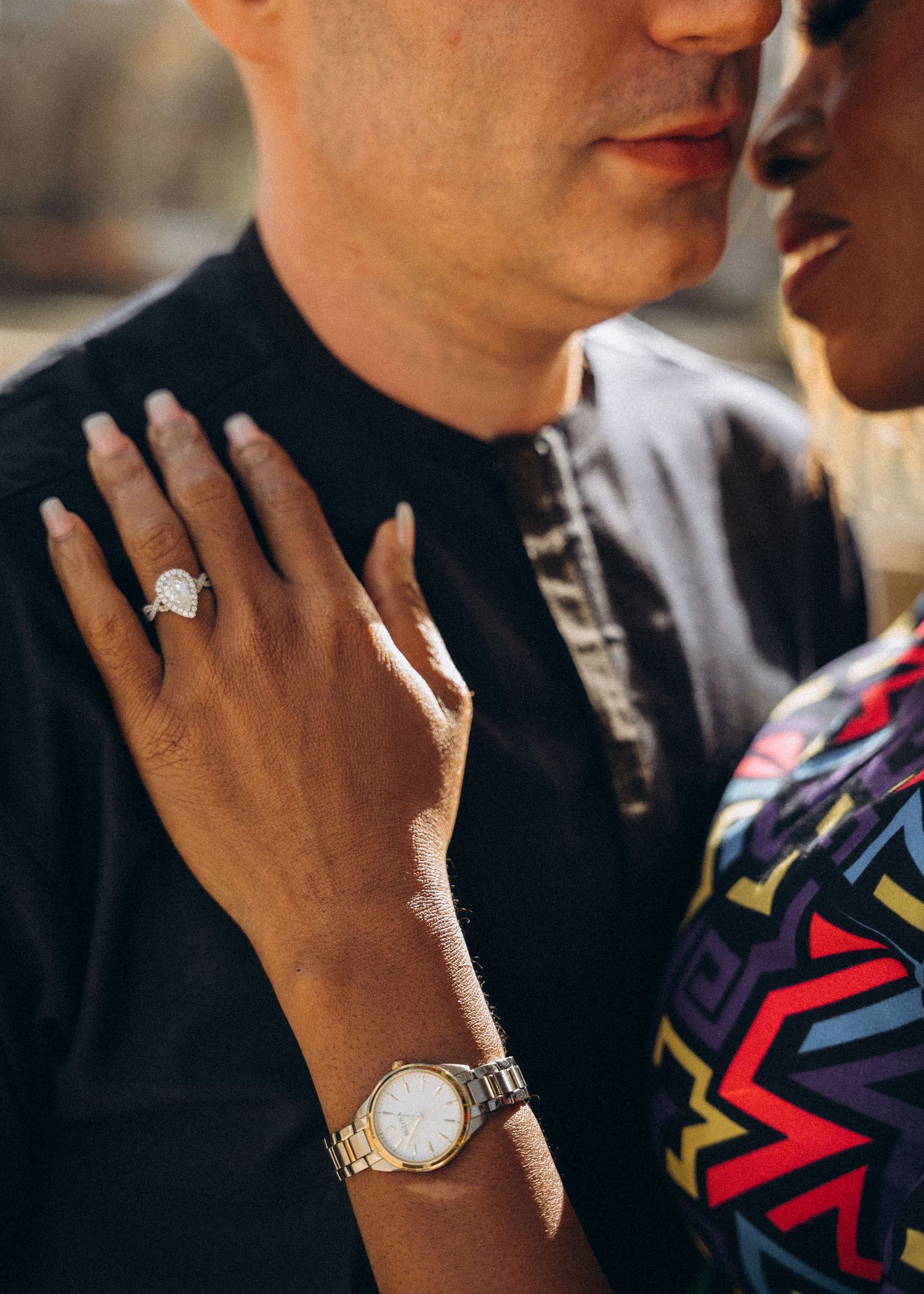 Close up of engagement ring and hands, wedding detail photography Winnipeg