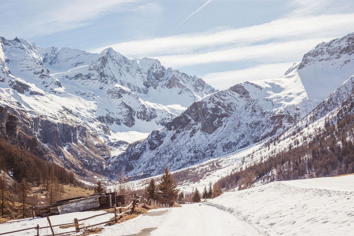 large snow covered mountains on a sunny day
