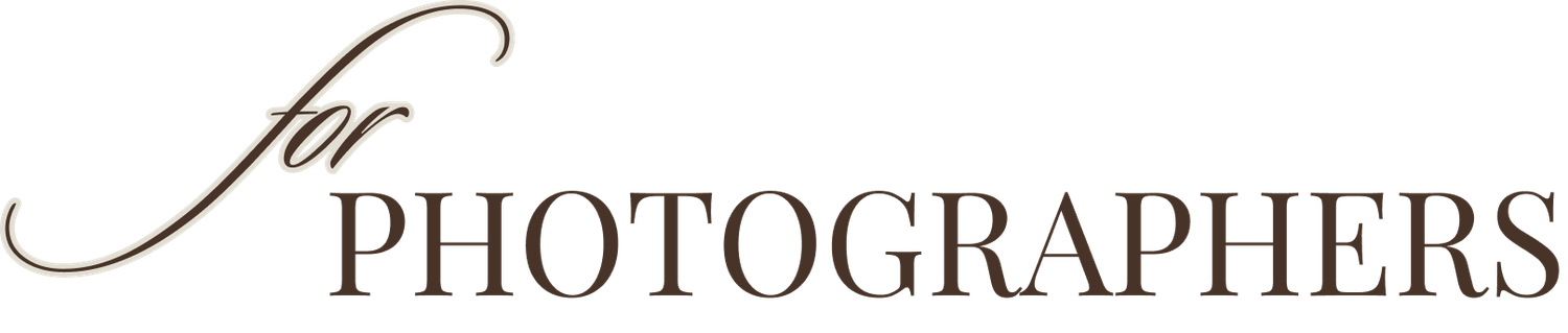Elegant cursive and serif typography logo reading 'for PHOTOGRAPHERS' in brown tones on white background.