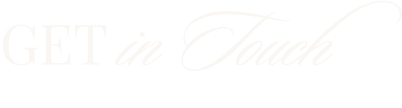 Elegant cursive 'Get In Touch' text logo in soft white on a transparent background.