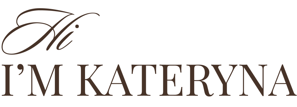 Elegant I'm Kateryna brand logo in dark brown serif font with decorative cursive script accent on white background.