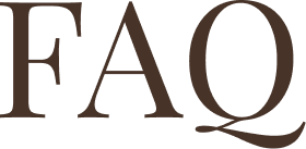 FAQ text logo in elegant serif font with dark brown color on white background.