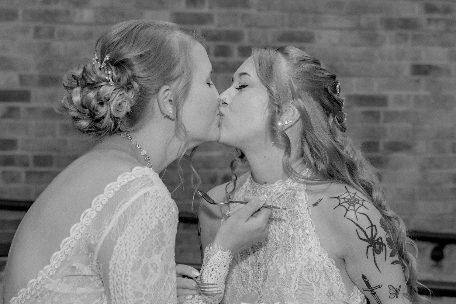 Black and white sequence of intimate moments captured during a wedding celebration.