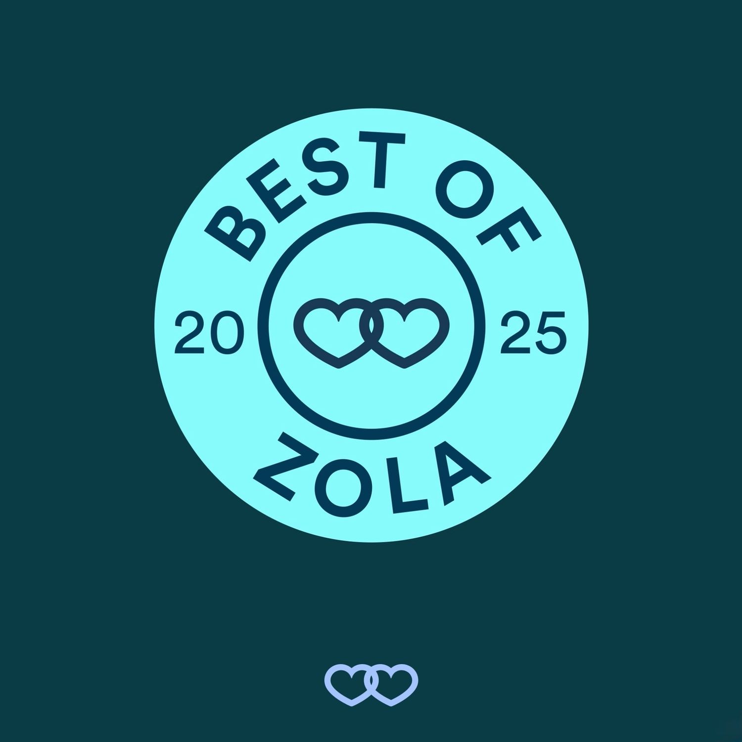 Turquoise circular logo design for Best of Zola 2025 with interlocking hearts.