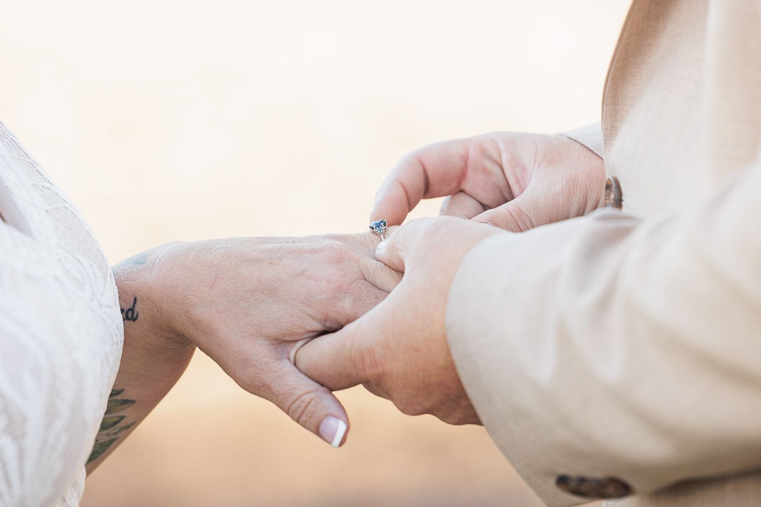 Close-up views of hands holding various items against a white background.
