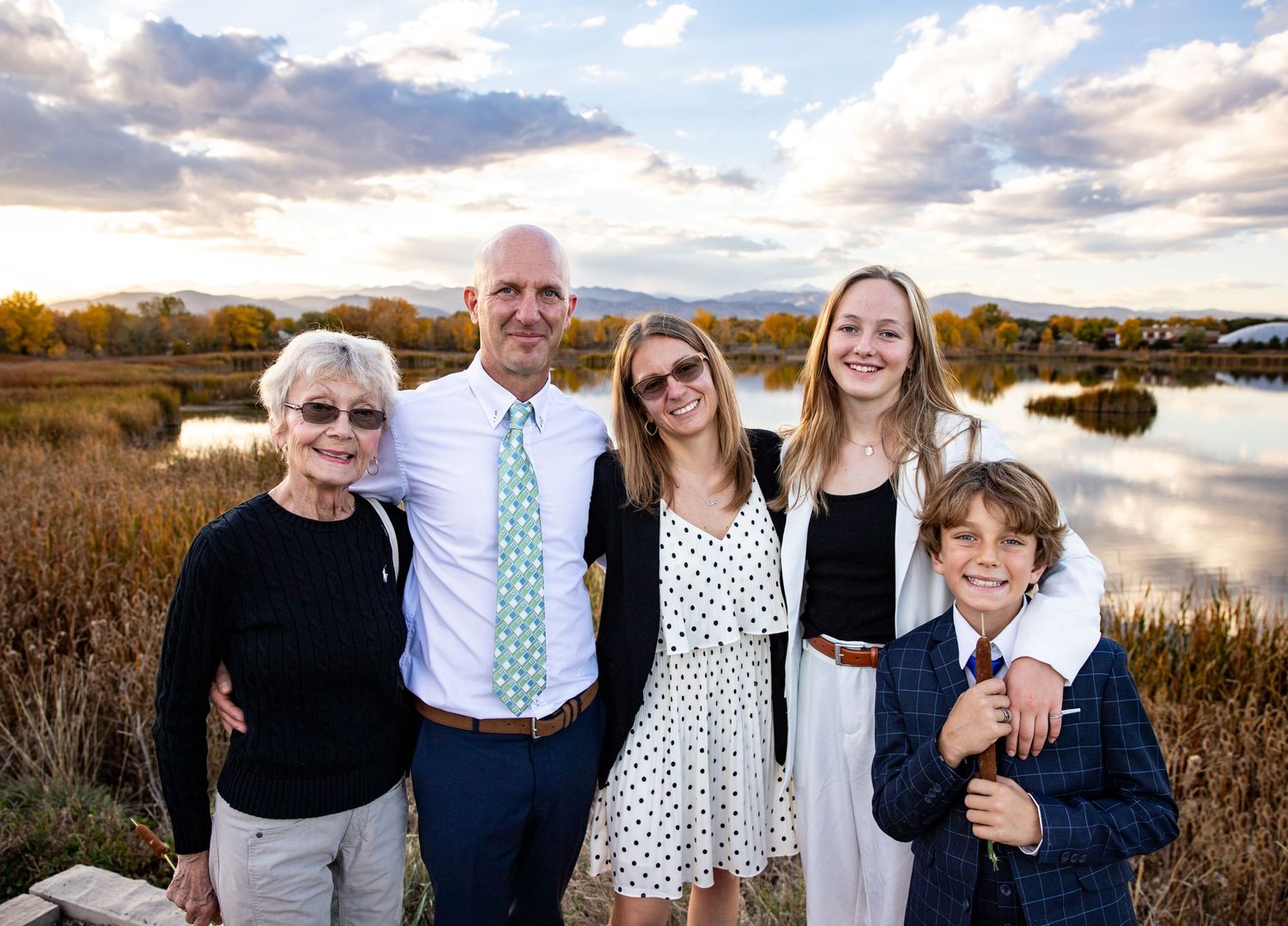 Family photos near water in Boulder Colorado
