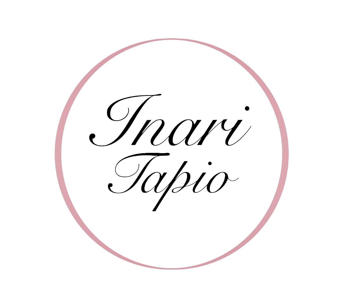A delicate pink and white logo design with elegant script text arranged in a circular pattern.