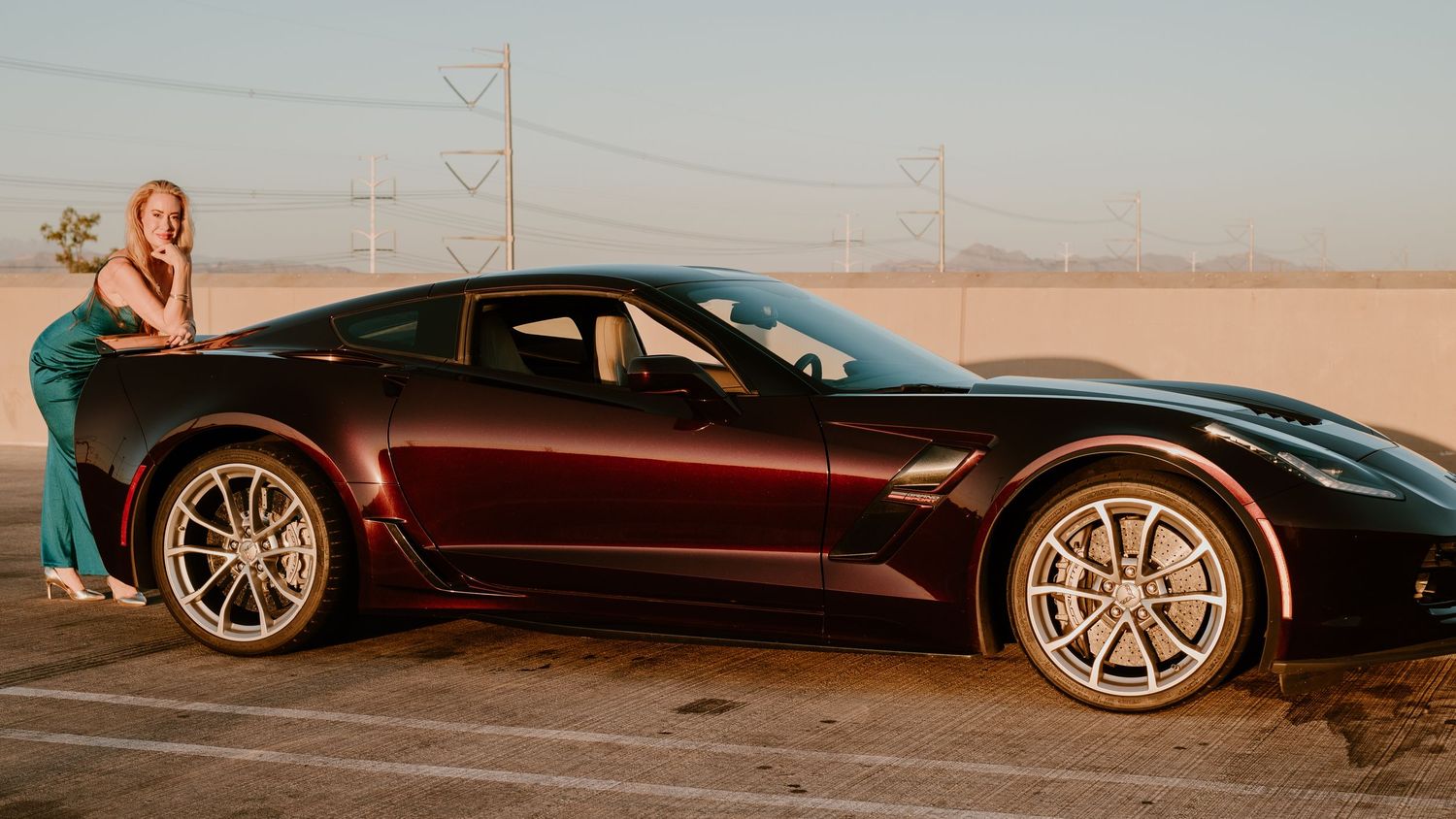 Sleek sports cars parked in a row during sunset.