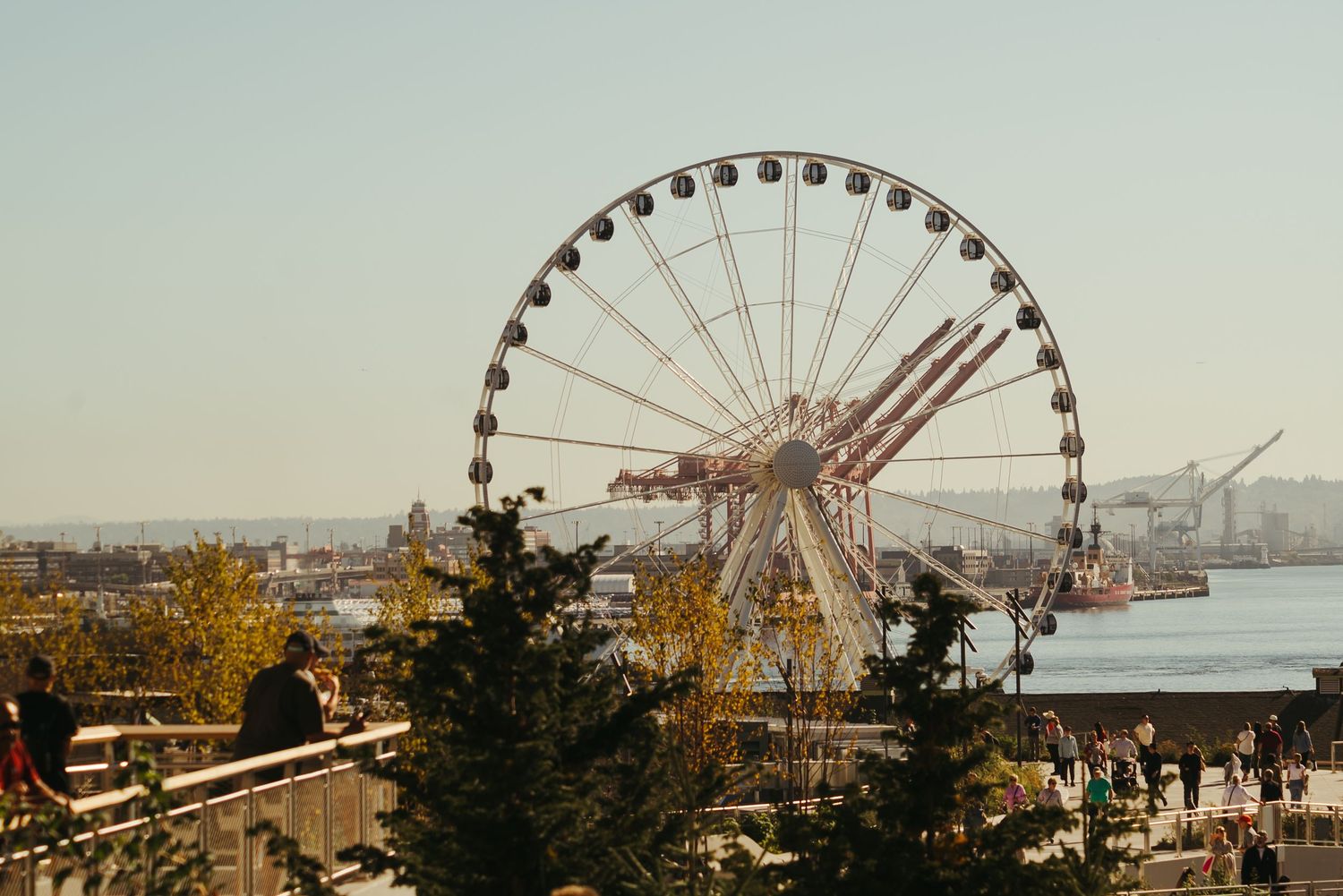 Seattle's Great Wheel Ferris wheel stands along the waterfront with city views.