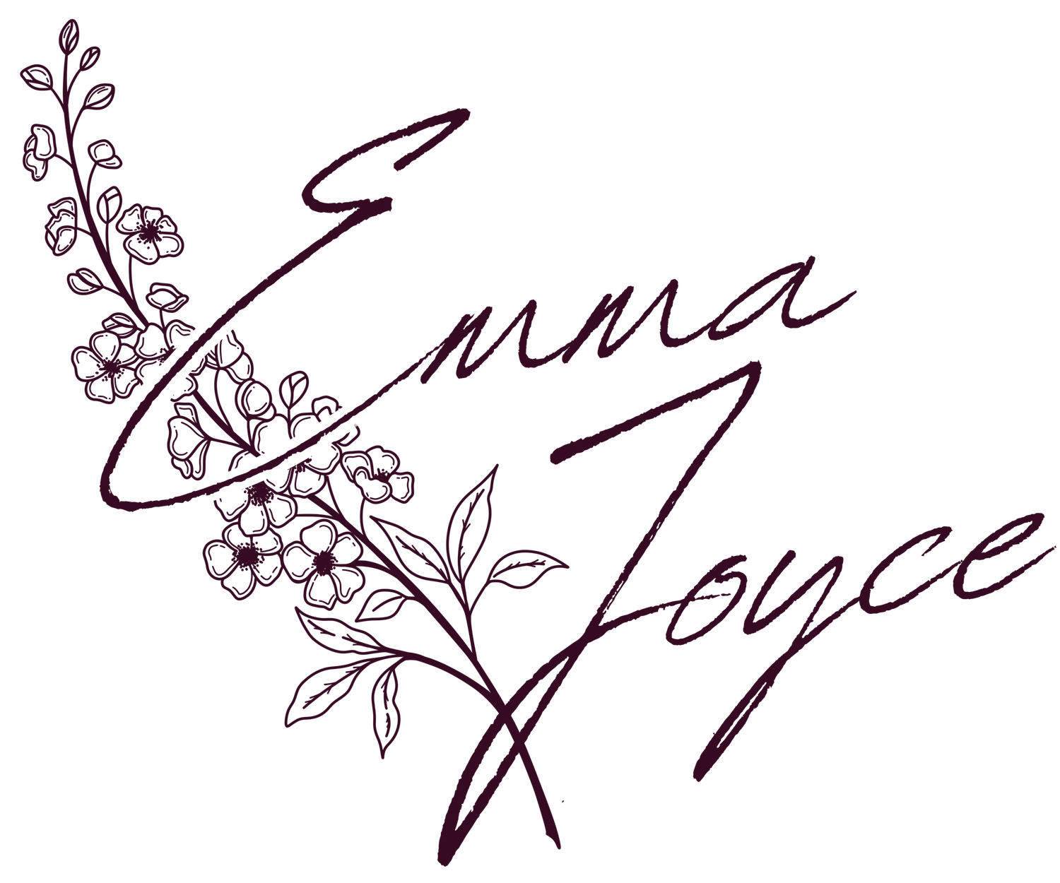 Elegant handwritten signature design with decorative floral elements and cursive text reading 'Emma Joyce'.