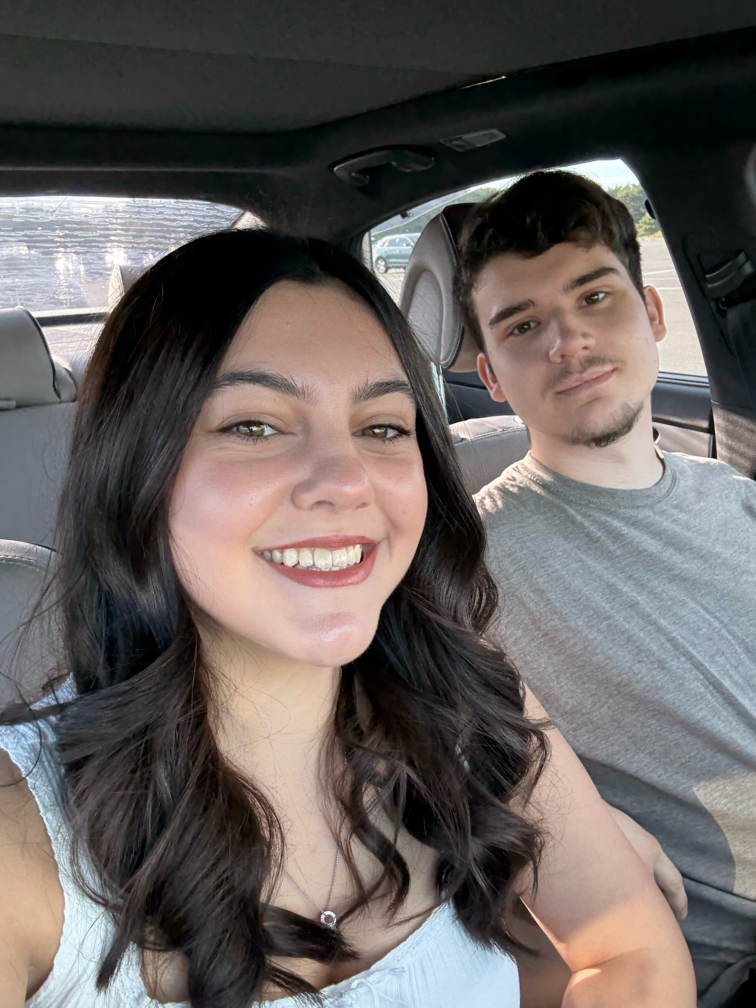 A selfie of Emma Joyce Photo and her boyfriend in the car in Dartmouth, Massachusetts