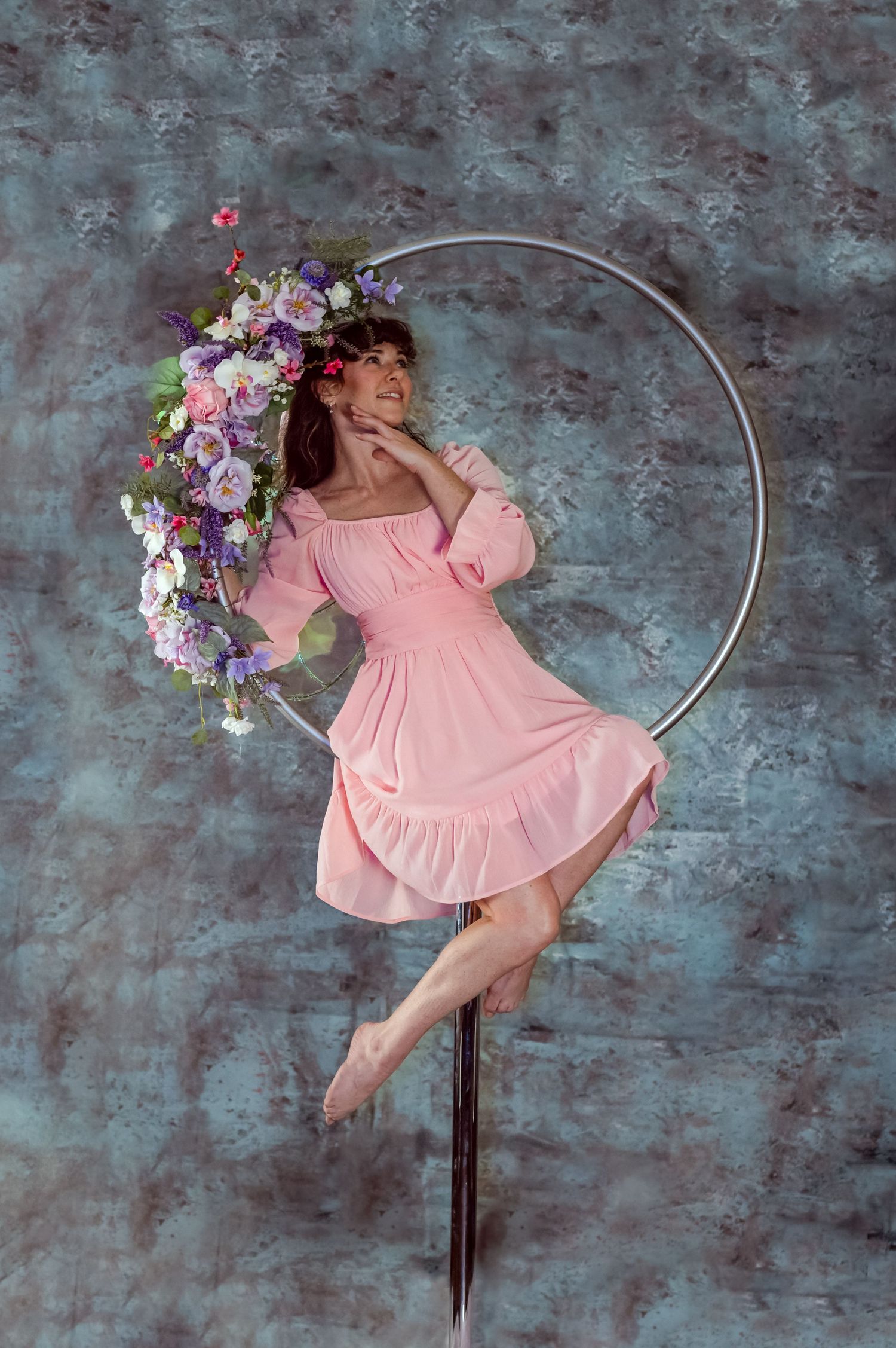 lollipop ballet pole dancer in beautiful pink fairy dress with bronde hair