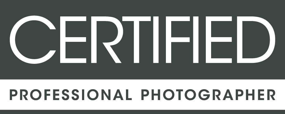 A sleek black banner with white text displaying 'Certified Professional Photographer' in modern typography.