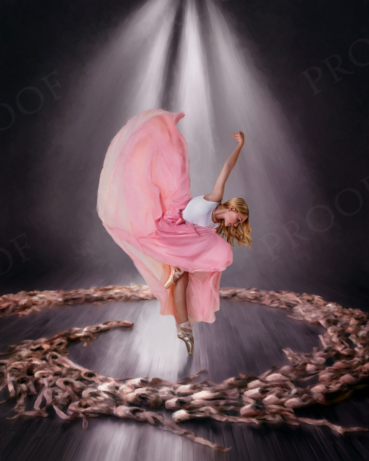 Senior Photographer in Omaha - Composite photo of a young dancer in a one legged pose with dance shoes surrounding her.