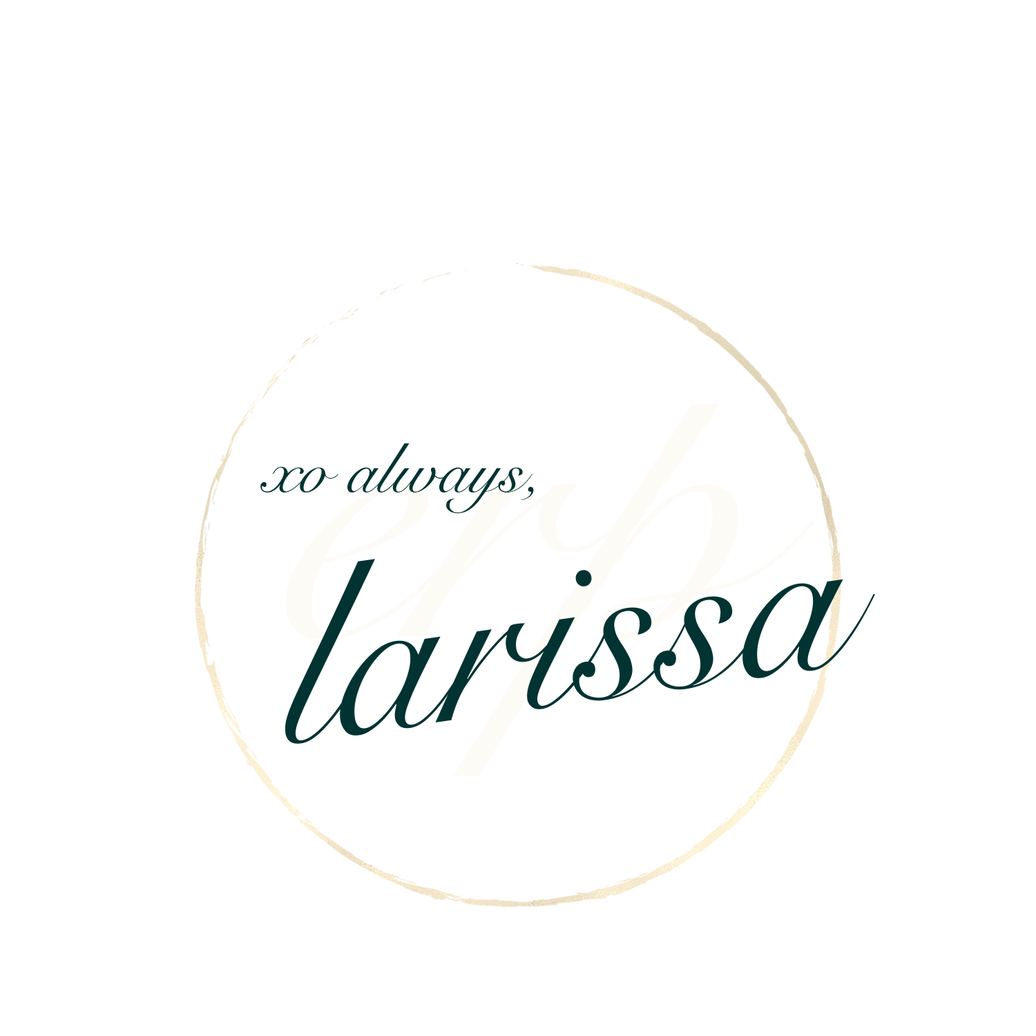 Flowing script signature design in deep teal ink on white background.