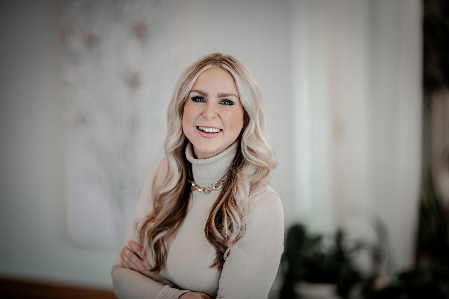 Professional portrait photography session with soft lighting and neutral background showing multiple poses and expressions.