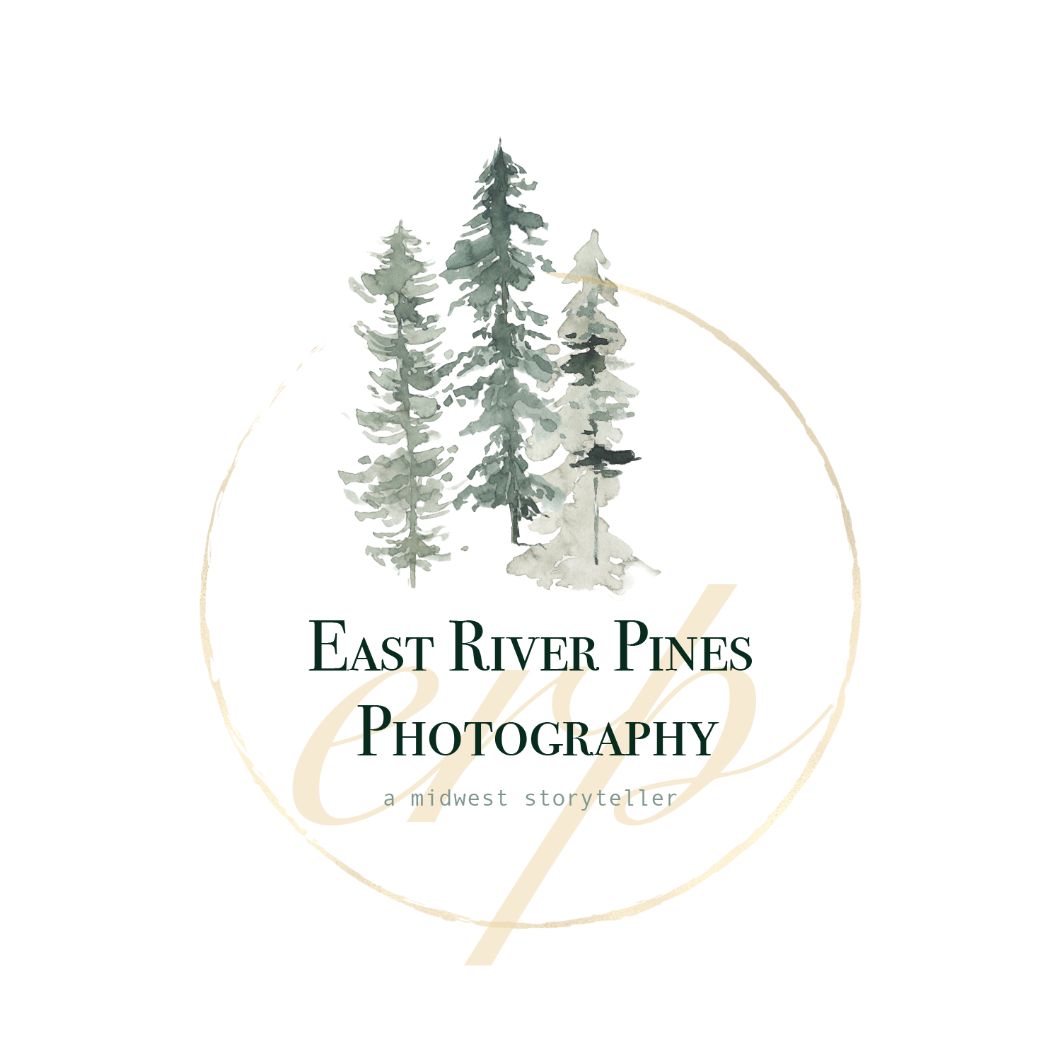 Minimalist pine tree logo designs with elegant typography for East River Pines Photography.